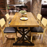餐桌简约美式实木 小户型长条铁艺咖啡西餐厅奶茶甜品店定做饭桌