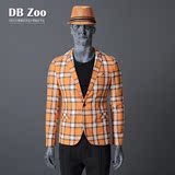 DB Zoo新款春季男装休闲格子小西装 韩版修身单纽扣男单西外套黄