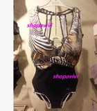 皇冠专柜正品安莉芳16新款豹纹蕾丝系列挂脖连体性感泳衣ES0827