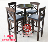 厂家直销苏荷实木酒吧桌椅KTV欧式吧台咖啡桌组合铁艺高脚桌套件4