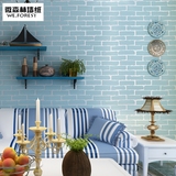 3D立体砖块墙纸砖纹砖头背景墙壁纸蓝砖白砖店面书房客厅餐厅