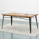 美式实木长条形圆角餐桌椅组合商用时尚简约碳化烧烤店一桌四椅