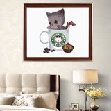 数字油画diy可爱茶杯猫儿童动漫手绘数码画客厅装饰画动物
