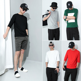 2016夏季男士纯色简约中袖TEE舒适夏季透气男短袖韩版五分袖T恤