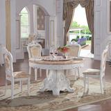 欧式餐桌椅组合圆桌饭厅家具实木雕花白色饭桌6人田园大理石餐桌
