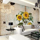 手绘向日葵油画壁画 3d田园花卉电视背景墙纸 欧式卧室客厅壁纸