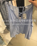 H&M HM女装专柜正品折扣代购 6月 露肩蓝色细条纹长袖衬衫