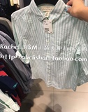 H&M HM男装专柜正品折扣代购 5月 浅薄荷绿竖条纹修身长袖衬衫