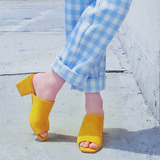 CHILI 夏季新款 LIN同款 穆勒鞋女拖鞋粗跟方跟凉拖真皮凉鞋女鞋