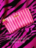 欧美潮牌条纹粉色字母蝴蝶结拉链化妆包收纳包收纳包杂物包