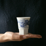 景德镇 80年代老厂 青花手绘高足玉兰杯 品茶杯 茶具 陶瓷