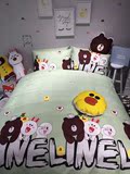 韩国line布朗熊和可妮兔纯棉三四件套 全棉卡通儿童被套床上用品