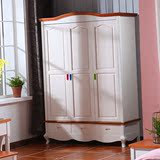 多美居现代美式地中海三门衣柜带抽屉纯实木进口胡桃木儿童储物柜