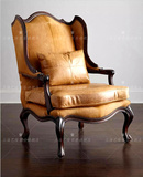 复古做旧实木单人沙发/酒店会所可定制皮艺软包单人沙发老虎椅