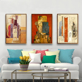 中式客厅装饰画沙发背景墙油画布三联挂画现代简约卧室壁画毕加索
