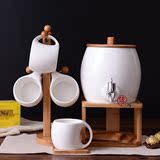 创意家用陶瓷凉水壶套装水杯杯具配水龙头竹架大容量实用啤酒桶