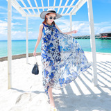 印花吊带长裙雪纺连衣裙沙滩裙夏泰国渡假海滩度假适合158-175穿