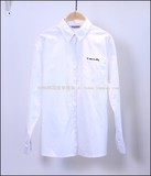 6-0205b特韩国原单外贸女士16春精致兜口刺绣百搭长袖衬衫白色