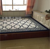 时尚蓝色格子欧式样板间地毯沙发茶几客厅满铺卧室床边手工毯定制