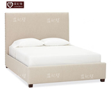 现代简约实木布艺床 美式乡村棉麻布软包床布艺床1.8米双人床定制