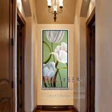 手绘玄关油画竖版欧式花卉抽象画现代走廊装饰画简欧田园客厅挂画
