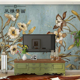 美式复古墙纸壁画客厅沙发电视背景墙布无缝北欧宜家手绘花卉壁纸