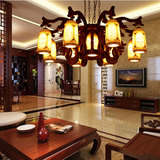 现代中式吊灯实木客厅陶瓷吊灯别墅复式楼梯餐厅得复古青花瓷吊灯
