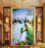 印花十字绣新款客厅大幅玄关竖款结婚情侣孔雀开屏欧式油画系列