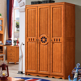 现代中式衣柜原木色衣橱美式乡村推拉门松木实木衣柜卧室家具衣柜