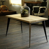 包邮实木小户型餐桌美式简易钢木复古铁艺吃饭桌子简约家用电脑桌