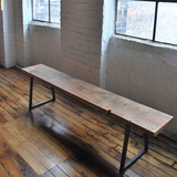 长条椅餐椅美式乡村loft铁艺实木简约复古长凳子商场休息凳换鞋凳