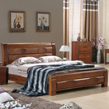 榆木床现代中式全实木双人床1.8米1.5米高箱气压储物卧室家具婚床