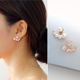 明星同款 耳钉 韩国珍珠耳环水钻耳坠甜美不对称两用耳饰耳丁饰品