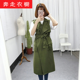 韩国东大门时尚复古双口袋无袖西装马甲外套修身系带长款上衣女装