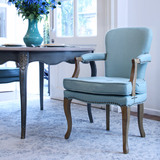 法美家 美式乡村 欧式复古 棉麻布艺实木 扶手书椅 餐椅 咖啡椅