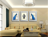 美绘高端客厅装饰画现代简约有框画沙发背景墙壁挂画神鸟蓝孔雀