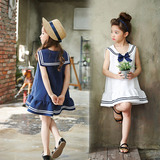 韩版女童夏季学院风条纹背心裙中大儿童亲子海军水手服学生连衣裙