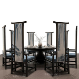 新中式家具 实木圆形餐桌 酒店圆餐台 别墅宴会桌椅组合