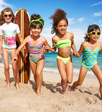 外贸分体女童女孩中大童防紫外线分体泳衣4-14儿童防晒泳衣6色
