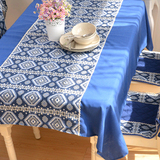 中式古典青花瓷深蓝色时尚布艺方桌布棉麻圆餐桌布茶几布台布定做