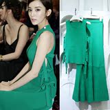 米兰时尚周我是歌手古力娜扎明星同款韩版修身长款绿色连衣裙女潮