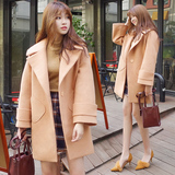 2016秋冬新款韩版宽松茧型中长款加厚气质羊毛呢子大衣外套女