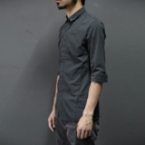 XIACHI夏装新款日系复古纯色方领修身深色短袖衬衫男 原创设计