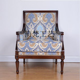 美式田园风格实木单人印花沙发椅 法式简约现代布艺印花老虎椅