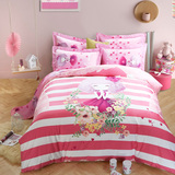 加厚纯棉磨毛可爱粉色公主个性女孩床上用品三四件套床品被套床单