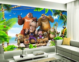 熊出没墙纸壁画电视背景墙3D立体卡通儿童房壁纸熊大熊二光头强