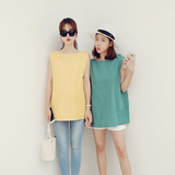 韩国孕妇装夏款纯色无袖背心T恤产后外出月子服个性喂奶衣上衣