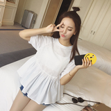 2016夏韩国甜美灯笼袖衬衣宽松镂空上衣短袖a字娃娃衫女学生衬衫