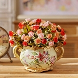 仿真花秋色浆果小玫瑰束批发欧式油画色彩假花客厅绢花家居装饰品