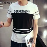 卡宾男装夏季几何韩版青年修身字母体圆领半袖上衣潮休闲短袖T恤